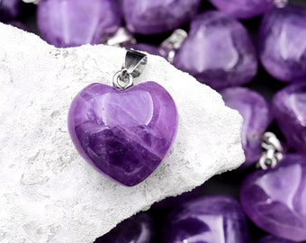 Natural Purple Amethyst Gemstone Puffy Heart Pendant Natural Crystal Focal Bead