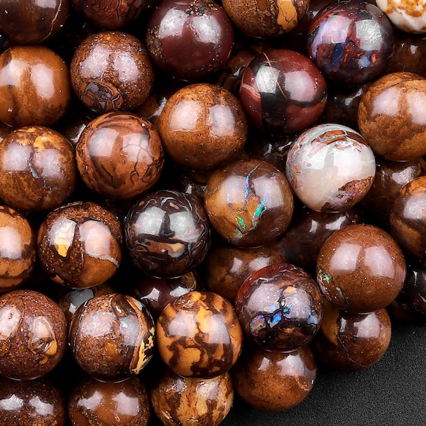 Natural Australian Yowah Matrix Boulder Opal Beads 4mm 6mm 8mm 10mm 12mm 15.5" Strand