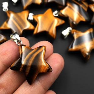Natural Tiger&#39;s Eye Pendant Gemstone Star