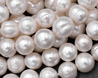 Large Hole Pearls Beads Genuine White Freshwater Pearl 10mm Round 8" Strand