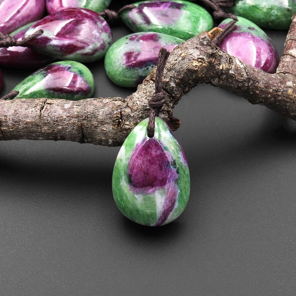 Natural Red Ruby Green Zoisite Pendant Teardrop Gemstone