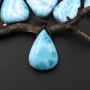 AAA Natural Larimar Teardrop Pear Pendant Side Drilled Genuine Real Blue Larimar Gemstone Focal Bead