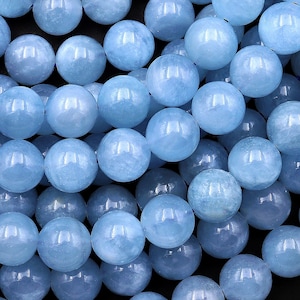 AAA Natural Blue Aquamarine 4mm 6mm 8mm 10mm Smooth Round Beads Real Genuine Gemstone Birthstone 15.5&quot; Strand