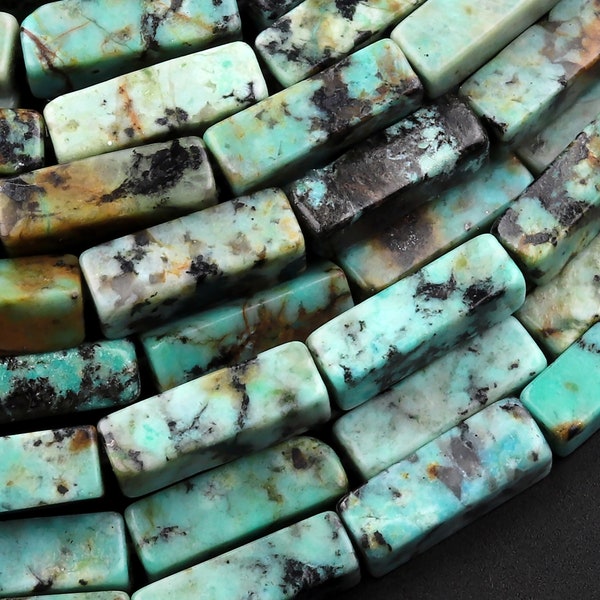 Turquoise Africaine Naturelle Longue Rectangle Mince Tube Perles Gemme 15.5" Brin