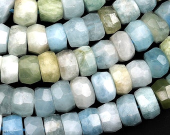 5x8mm Faceted Brazilian Aquamarine Gems Rondelle Loose Beads 15"