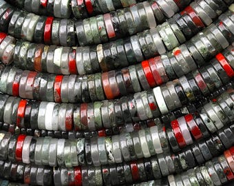 AAA Natural African Bloodstone 4mm Thin Heishi Rondelle Beads 15.5" Strand