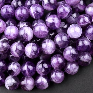 Natural Cape Amethyst Beads 6mm 8mm 10mm 12mm Round Beads White Stripes 15.5&quot; Strand