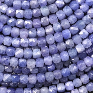 Faceted Genuine Natural Tanzanite 4mm Cube Beads Gemstone 15.5&quot; Strand