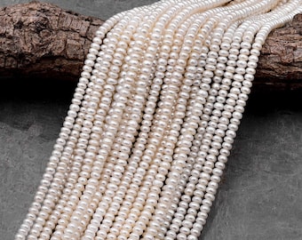 Genuine White Freshwater Pearl Small 2x2.5mm Rondelle Beads  Shimmery Iridescent Classic Pearl 14.5" Strand