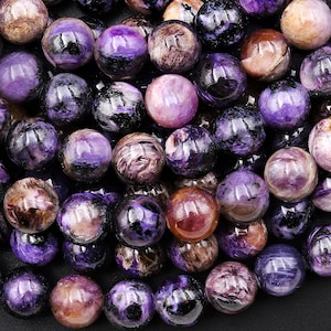 Genuine Natural Russian Charoite 6mm 8mm 10mm Smooth Round Beads 15.5&quot; Strand