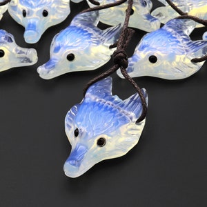 Carved Opalite Wolf Head Side Drilled Crystal Pendant Bead