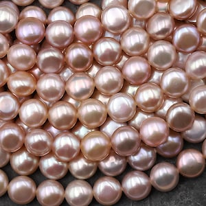 AAA Natural Pink Coin Button Pearl 7mm 8mm Brilliant Nacre Real Genuine Freshwater Pearl 15&quot; Strand