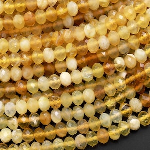 AAA Faceted Natural African Golden Yellow Opal 2mm 3mm 4mm 5mm Rondelle Beads 15.5" Strand