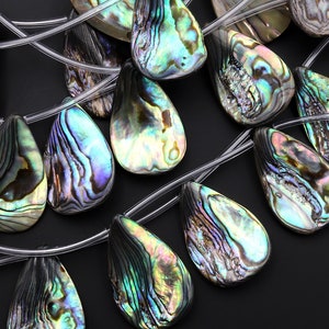 Real Natural Abalone Shell Beads Mermaid Shards Side Drilled Teardrop Rainbow Iridescent Peacock Blue Green Pink 15.5&quot; Strand