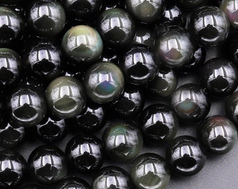 AAA Natural Rainbow Black Obsidian 6mm 8mm 10mm 12mm Round Beads 15.5" Strand