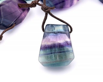 Natural Rainbow Fluorite Point Pendant Side Drilled Gemstone Focal Bead