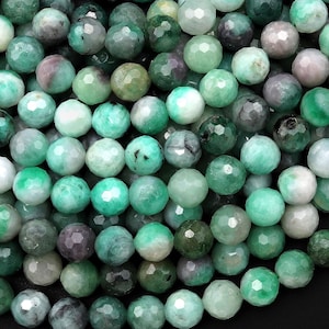 Real Genuine Natural Green Emerald Gemstone Faceted 6mm Round Beads 15.5&quot; Strand