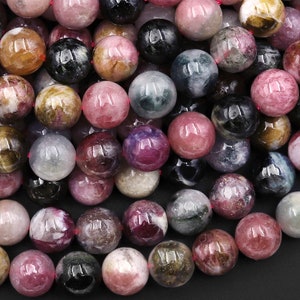 Natural Multicolor Watermelon Pink Green Tourmaline Round Beads 5mm 8mm 15.5&quot; Strand