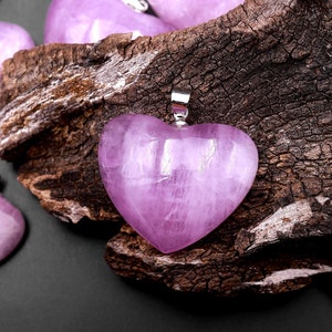AAA Natural Kunzite Pendant Puffy Heart Gemstone Focal Bead