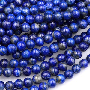 Äkta 100 % naturlig blå lapissaurus 3 mm 4 mm 6 mm 8 mm 10 mm 12 mm runda pärlor med pyritkalcitmatris 15,5" sträng