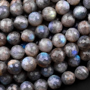 Faceted Natural Labradorite 6mm 8mm 10mm 12mm Round Beads 15.5&quot; Strand