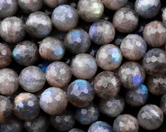 Faceted Natural Labradorite 6mm 8mm 10mm 12mm Round Beads 15.5" Strand