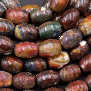 Aqua Terra Agate Barrel Drum Beads Antique Boho Beads 13.5&quot; Strand