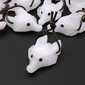Natural Rock Quartz Gemstone Wolf Head Side Drilled Crystal Pendant Bead