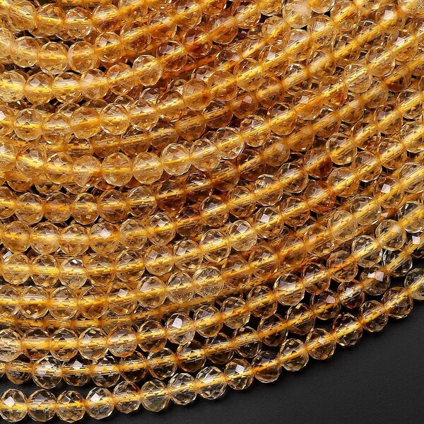 AAA Genuine Natural Citrine 4mm Faceted Round Beads Graduated Color Ombre 15.5" Strand