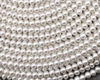 Genuine White Freshwater Pearl Small 3mm 4mm 5mm Off Round Rondelle Beads 15.5" Strand