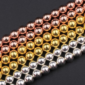 Titanium Hematite Round Beads Electroplated Bright Silver Rose Gold 2mm 3mm 4mm 6mm 8mm 15.5&quot; Strand