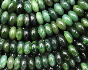 Genuine Natural Green Russian Siberian Jade Smooth 4mm 6mm 8mm 10mm Rondelle Beads 15.5" Strand