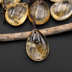 Natural Light Golden Yellow  Citrine Teardrop Pendant Bead Drilled Gemstone Focal Bead