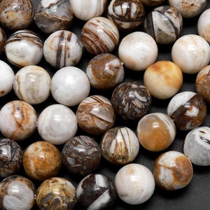 Natural Petrified Wooden Opal Beads 4mm 6mm 8mm 10mm Round Beads Earthy Beige Brown Yellow Gray Natural Stone 15.5" Strand