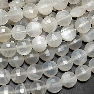 Faceted Natural Creamy White Moonstone 4mm 8mm Coin Beads Gemstone 15.5&quot; Strand