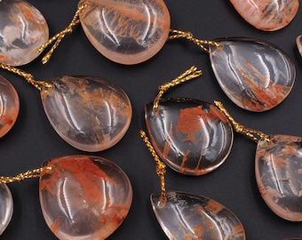 Rare Natural Red Phantom Quartz Puffy Teardrop Pendant Gemstone Focal Bead