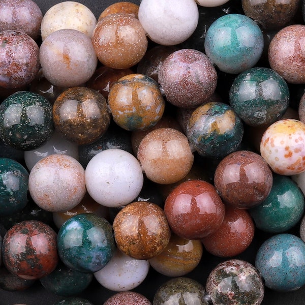 Large Hole Beads 2.5mm Drill Natural Ocean Jasper 8mm 10mm Round Beads 8" Strand