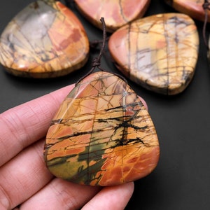 AAA Large Hole 4mm Drill Pendant Natural Red Creek Jasper Top Side Drilled Thick Triangle Pendant Aka MultiColor Picasso Jasper Focal Bead