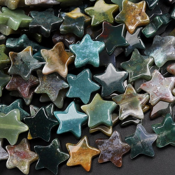 Carved Natural Multicolor Indian Agate Star Beads 10mm Gemstone Choose from 20pcs, 40pcs