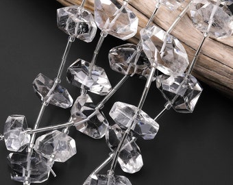 AAA Magnificent Natural Rock Crystal Quartz Hand Faceted Large Focal Nugget Beads Super Clear Sparkling Gemstone Strand
