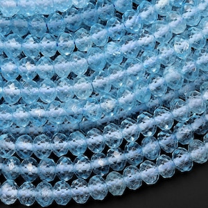 AAA Swiss Blue Topaz 4mm 6mm Faceted Rondelle Beads Laser Diamond Cut Real Genuine Topaz Gemstone 15.5&quot; Strand