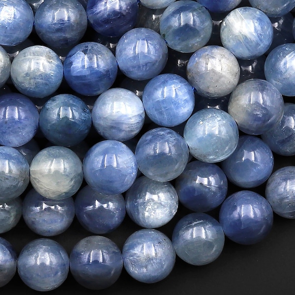Real Genuine Natural Silvery Blue Kyanite 4mm 5mm 6mm 8mm 10mm 12mm 13mm 14mm Smooth Round Beads 15.5" Strand