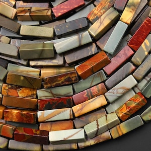 AAA Red Creek Jaspis Lange Rechteck Rohr Perlen Rot Grün Gelb Braun Natürliche Kirsche Creek Multi Farbe Picasso Jaspis 15,5 "Strang