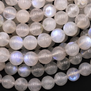 Translucent Natural Rainbow Moonstone Round Beads 8mm Blue Flashes 15.5" Strand