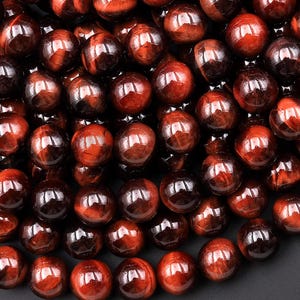 Natural Red Tiger&#39;s Eye Beads Smooth Round 4mm 6mm 8mm 10mm 12mm 15.5&quot; Strand