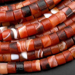 Matte Natural Tibetan Fire Agate Beads 8mm 10mm Smooth Rondelle Heishi Black Orange Red Dragon Agate Hand Cut 8" Strand