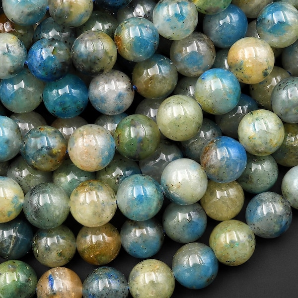 Rare Blue Azurite In Calcite Beads 5mm 6mm 8mm 10mm 12mm Smooth Round Beads from Pakistan Where K2 is Found 15.5" Strand