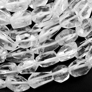 Natural Rock Quartz Beads Nugget Hand Cut Clear Raw Crystals 15.5" Strand