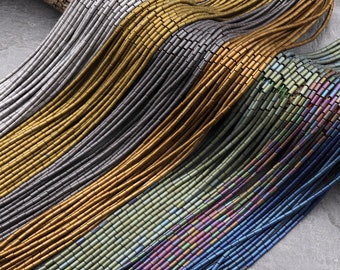 Matte Hematite 4x2mm Smooth Cylinder Tube Beads Spacer Silver Gold Bronze Gunmetal Black Blue Green Rainbow 15.5" Strand