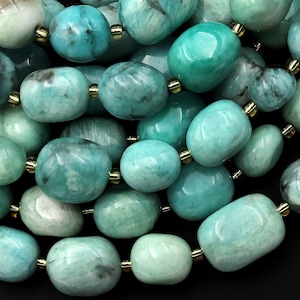 Natural Amazonite Smoky Quartz Freeform Pebble Nugget Beads Gemstone 15.5" Strand